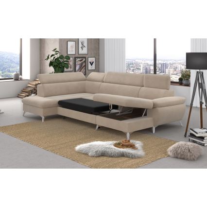 Eck-Schlafsofa mit Stauraum in U-Form CATANIA links, beige