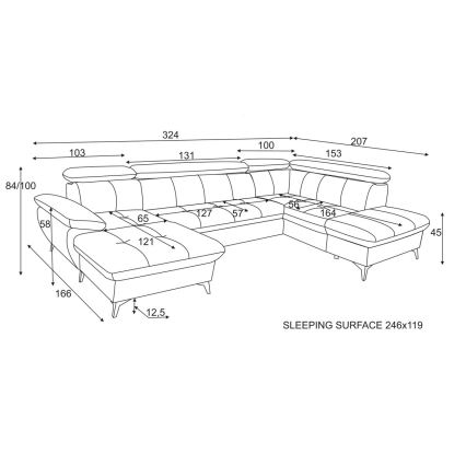 Ausziehbare Eckcouch mit Stauraum in U-Form CATANIA, rechts, beige