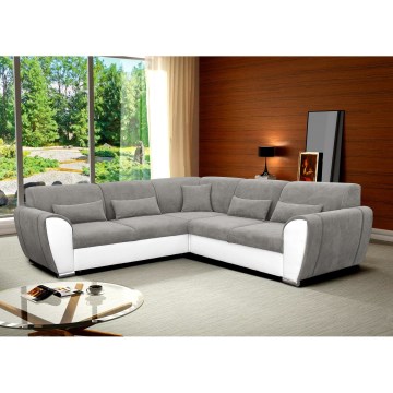 Ecksofa VISEU in L‑Form mit Schlaffunktion und Stauraum, links, grau/weiß