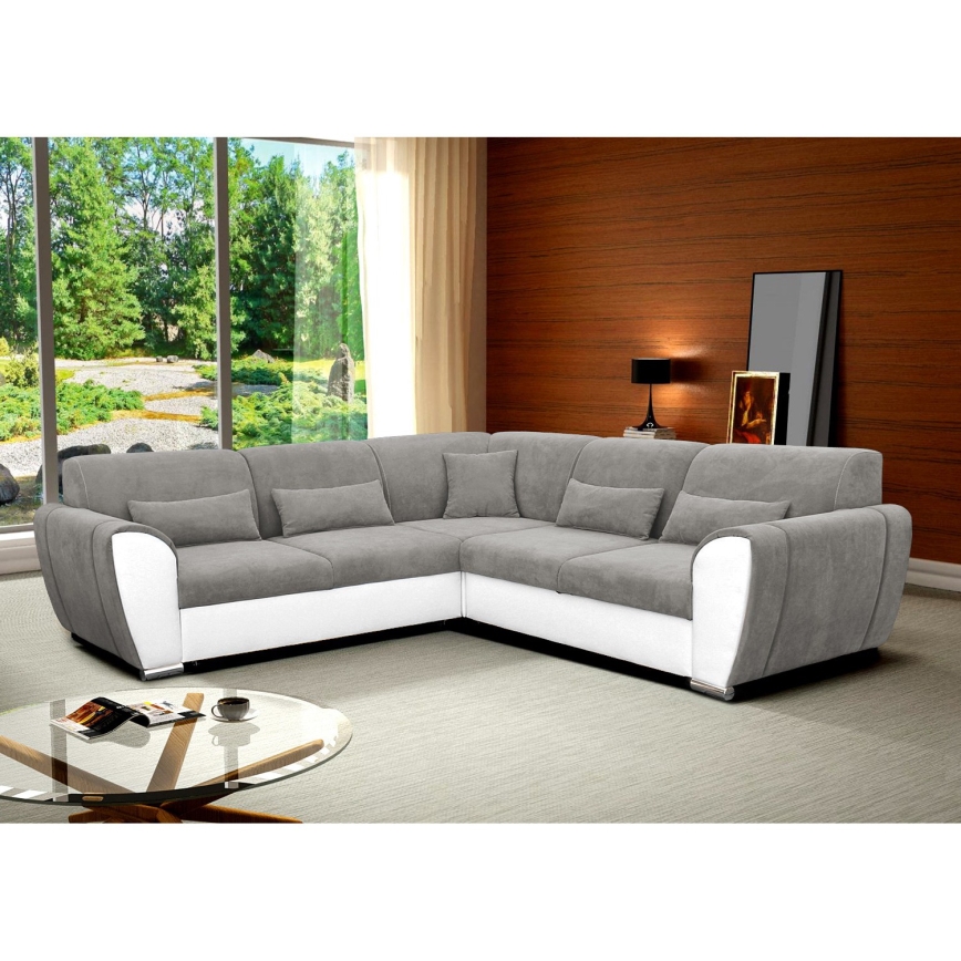 Ecksofa VISEU in L‑Form mit Schlaffunktion und Stauraum, links, grau/weiß