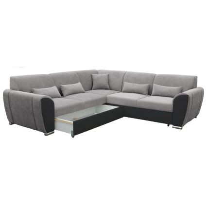 Eck-Schlafsofa mit Stauraum in L-Form VISEU links, grau/schwarz