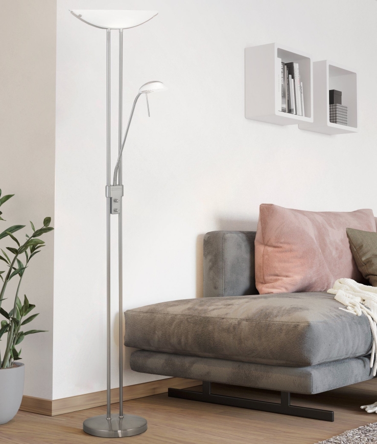 Eglo 25869 - Dimmbare Stehleuchte BAYA 1xR7s/230W/230V + 1xG9/33W matt Chrom