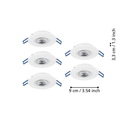 Eglo - SET 5x LED Einbauleuchte LED/4,9W/230V 2700/4000/6500K Ø 9 cm weiß