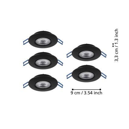 Eglo - 5er-Set LED-Einbauleuchte LED/4,9W/230V 2700/4000/6500K Ø 9 cm schwarz