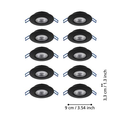 Eglo - 10er-Set LED-Einbauleuchten LED/4,9W/230V 2700/4000/6500K Ø 9 cm schwarz