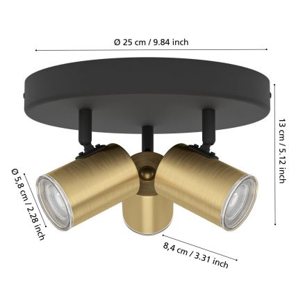 Eglo - Badezimmer-Spotleuchte 3xGU10/5W/230V IP44 schwarz/gold