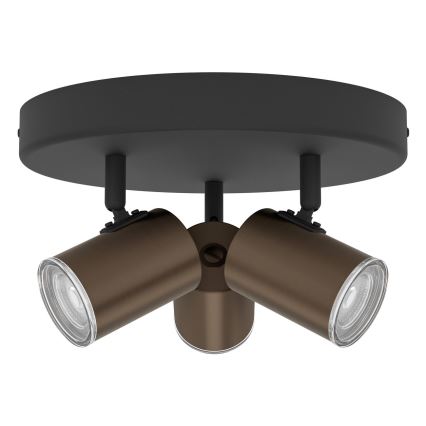 Eglo - Badezimmer-Deckenspot 3x GU10/5W/230V Ø 25 cm IP44 schwarz/braun