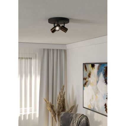 Eglo - Badezimmer-Deckenspot 3x GU10/5W/230V Ø 25 cm IP44 schwarz/braun