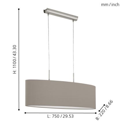 Eglo - Hängeleuchte an Kabel 2xE27/60W/230V Taupe