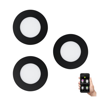 Eglo 31743 - SET 3x dimmbare LED-Deckeneinbauleuchten FUEVA-Z LED/2,8W/230V 2700–6500 K IP44 schwarz Ø 8,5 cm