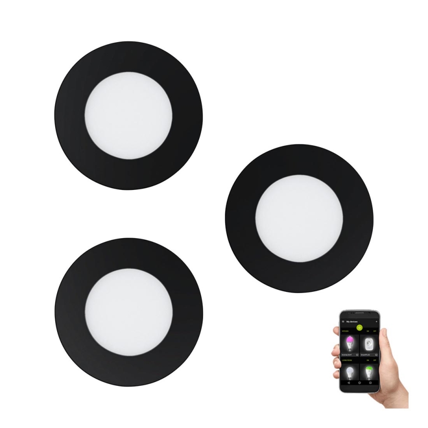 Eglo 31743 - SET 3x Dimmbare LED-Einbauleuchte für Badezimmer FUEVA-Z 1xLED/2,8W/230V 2700-6500 IP44 schwarz
