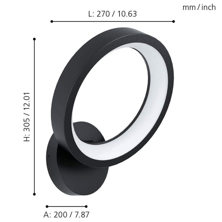 Eglo 32325 - Dimmbare Wandleuchte (LED RGBW)  MARGHERA-C LED/16W/230V 2700-6500K schwarz