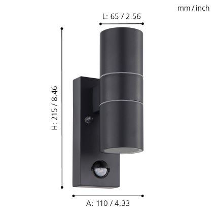 Eglo - LED-Outdoor-Wandleuchte mit Sensor 2xGU10/3W/230V IP44