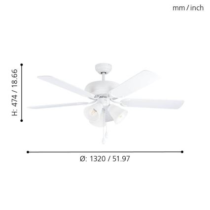 Eglo 35076 - Deckenventilator LAS PALMAS 3xE27/40W/230V weiß