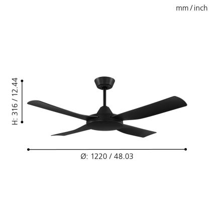 Eglo - Deckenventilator 52W/230V schwarz + Fernbedienung