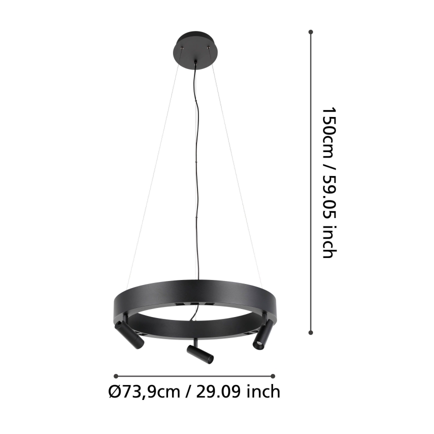 Eglo - Dimmbare LED-Hängeleuchte 3xLED/8W/230V + 3xLED/8,5W 3000K schwarz + Fernbedienung
