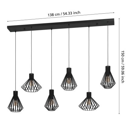 Eglo - Hängeleuchte 6xE27/40W/230V schwarz