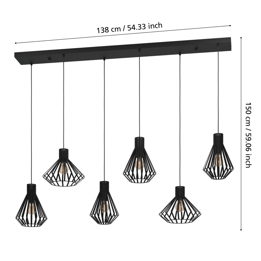 Eglo - Hängeleuchte 6xE27/40W/230V schwarz