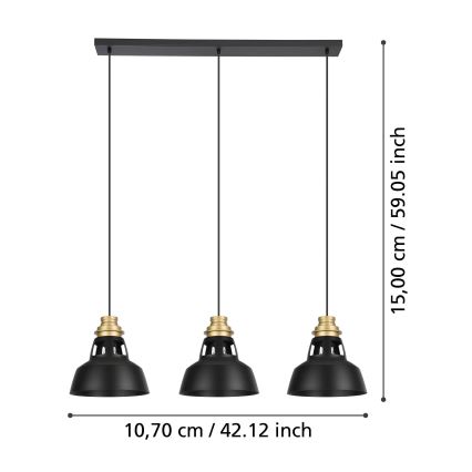 Eglo - Hängeleuchte 3xE27/40W/230V schwarz/golden