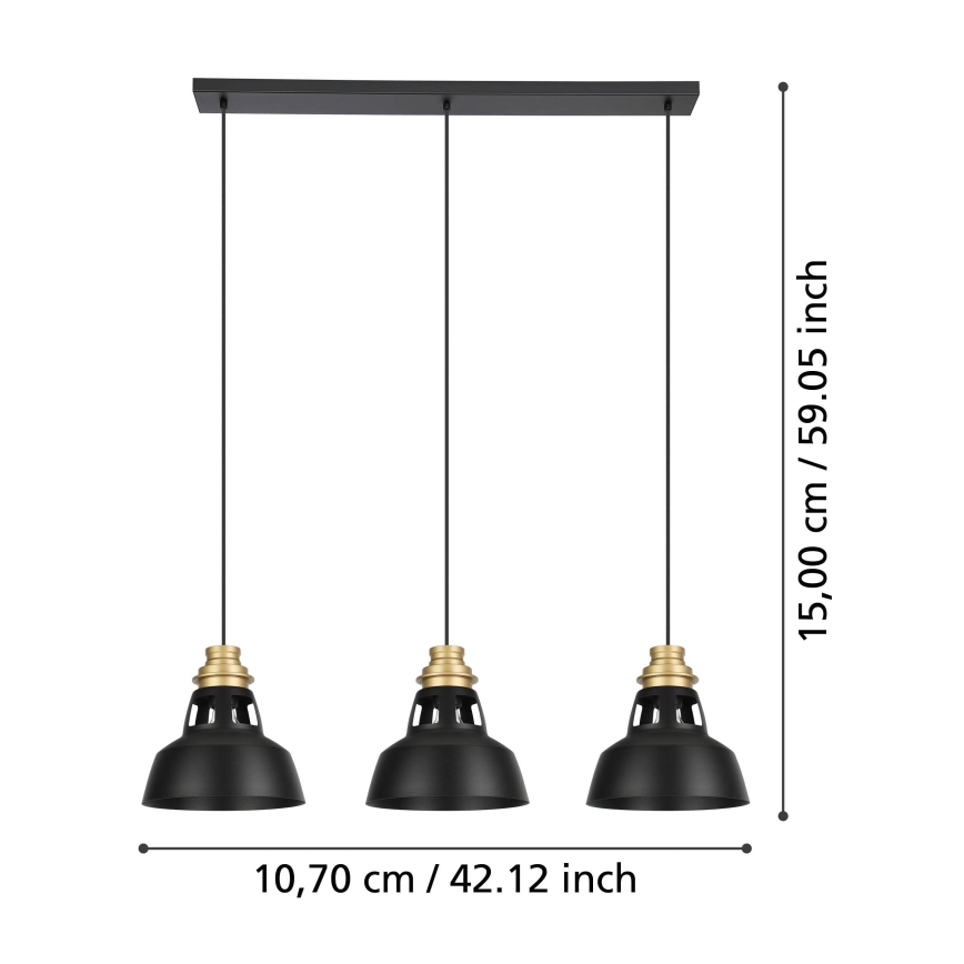 Eglo - Hängeleuchte 3xE27/40W/230V schwarz/golden