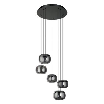Eglo - Dimmbare LED-Pendelleuchte an Stahlseil 5xLED/5,8W/230V schwarz/rauchglas