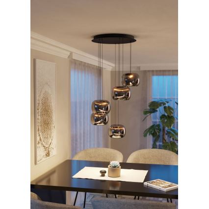 Eglo - Dimmbare LED-Pendelleuchte an Stahlseil 5xLED/5,8W/230V schwarz/rauchglas