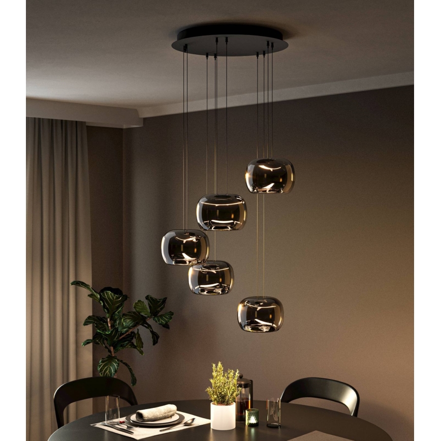 Eglo - Dimmbare LED-Pendelleuchte an Stahlseil 5xLED/5,8W/230V schwarz/rauchglas