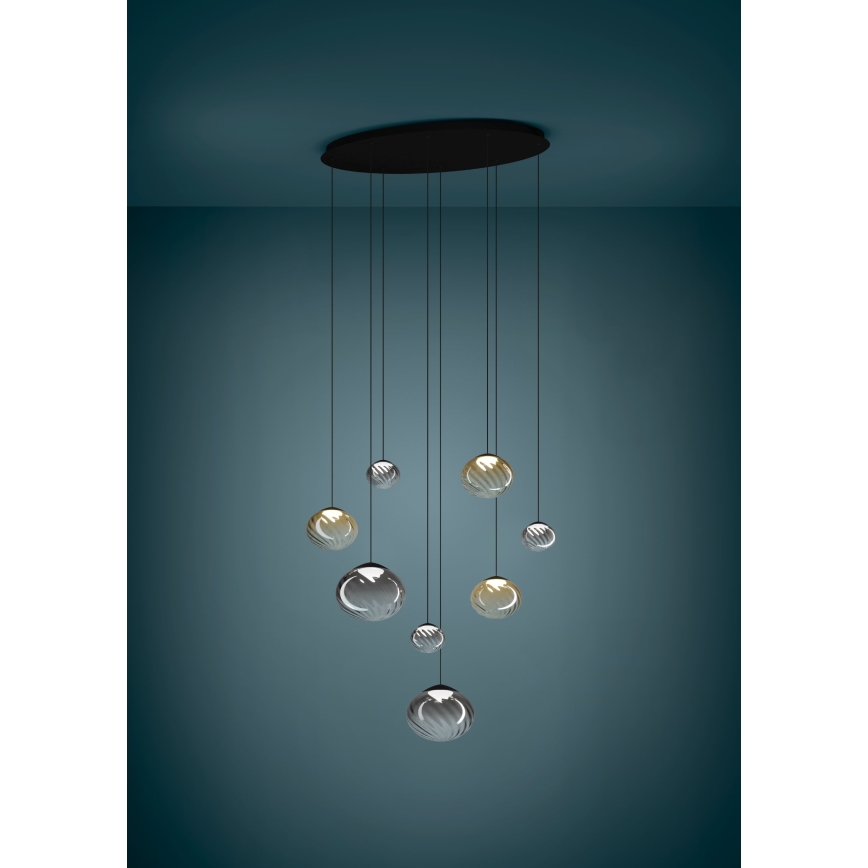 Eglo - LED dimmbare Hängeleuchte an Seil 8xLED/5,8W/230V 2200-6500K schwarz/beige/rauchfarben + Fernbedienung