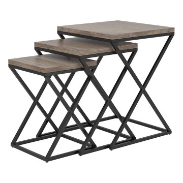 Eglo 424783 - 3er-Set Beistelltische CLONMANY, braun/schwarz