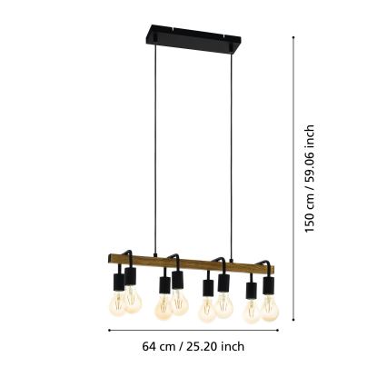 Eglo 43316 - Hängeleuchte an Kabel ERRIBERA 8xE27/40W/230V Eiche/Schwarz