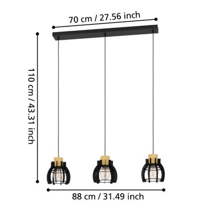 Eglo - Hängeleuchte an Schnur 3xE27/40W/230V