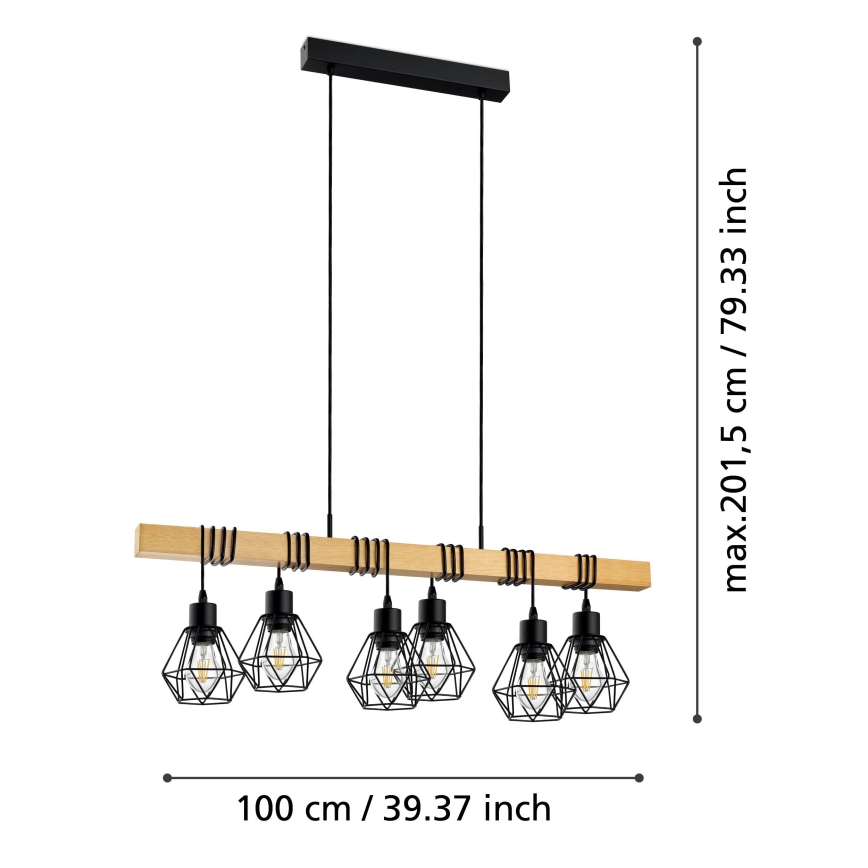 Eglo - Hängeleuchte an Schnur TOWNSHEND 6xE27/60W/230V - FSC-zertifiziert