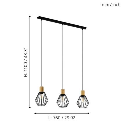 Eglo - Hängeleuchte an Schnur 3xE27/60W/230V - FSC-zertifiziert