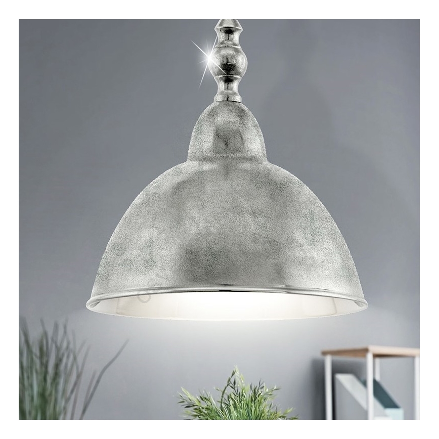 EGLO Hängelampe Easington, Pendelleuchte Für Esstisch, Stahl Nickel, 60W E27, Höhe 110 Cm, Durchmesser 35 Cm