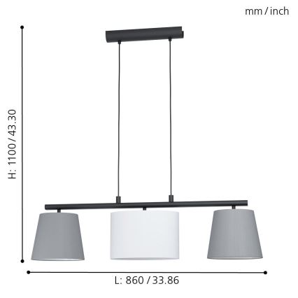 Eglo 55207 - LED Pendelleuchte an Kabel ALMEIDA 3xE14/25W/230V grau