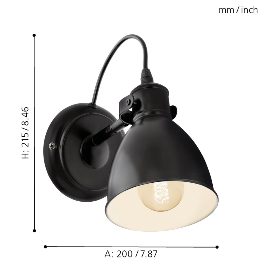 Eglo 55261 - Wandleuchte PRIDDY 1xE27/40W/230V schwarz