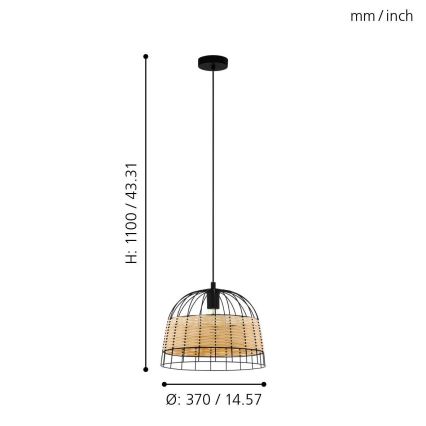 Eglo 55709 - Hängeleuchte ANWICK 1xE27/40W/230V Rattan