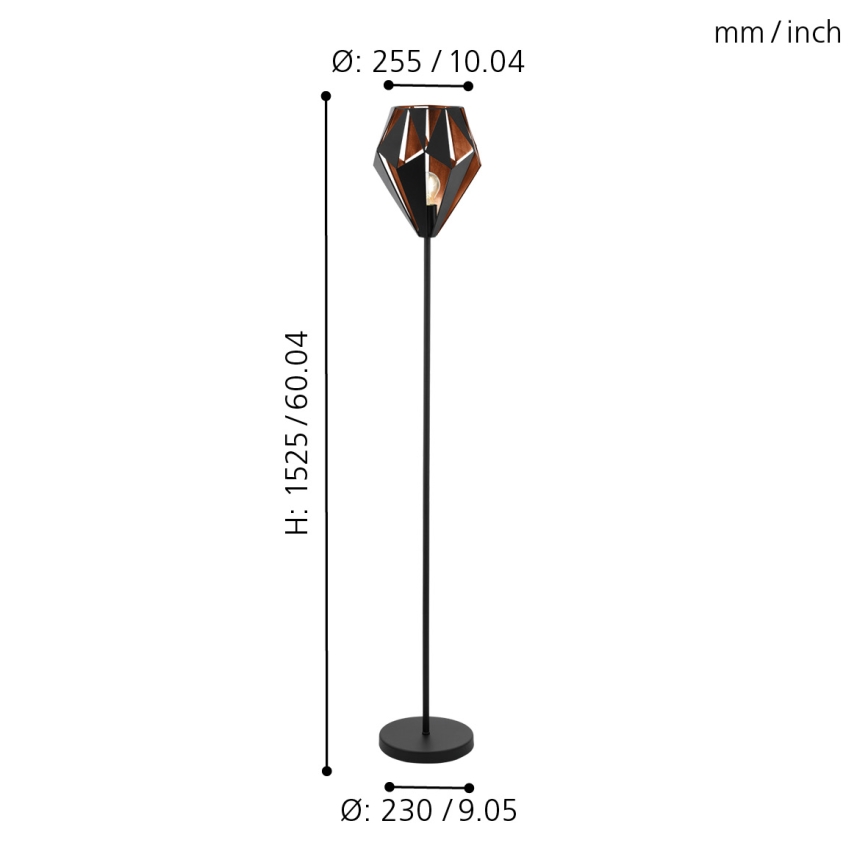 Eglo 62838 - Stehleuchte CARLTON PRO 1xE27/60W/230V schwarz