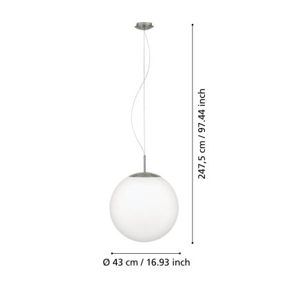 Eglo 63271 - Pendelleuchte an Kabel PIEDALE 1xE27/60W/230V Ø 43 cm mattchrom