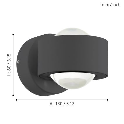 Eglo 64496 - LED-Wandleuchte ONO PRO 2xLED/2,5W/230V Anthrazit