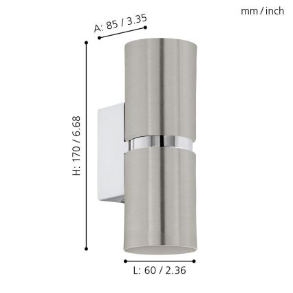 Eglo 64794 - LED-Wandleuchte PASSA PRO 2xGU10/3,3W/230V 3000K matt Chrom