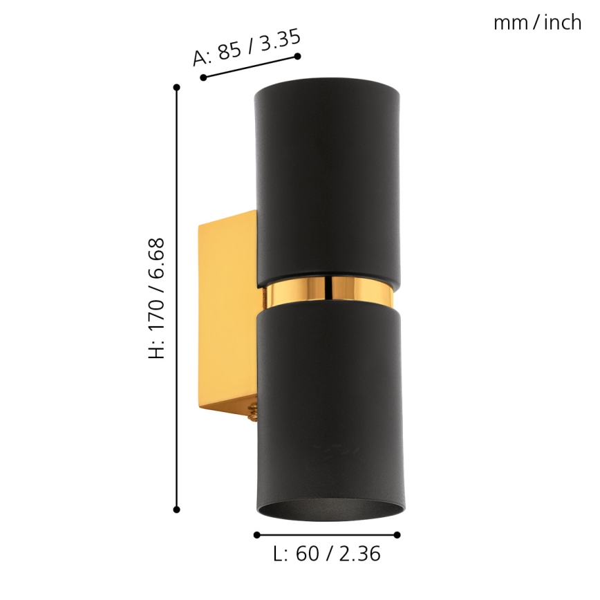 Eglo 64795 - LED-Wandleuchte PASSA PRO 2xGU10/3,3W/230V 3000K schwarz/golden