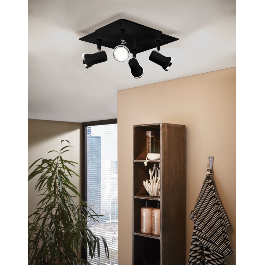 Eglo 780428 - LED-Strahler für Badezimmer BABILONE 4xGU10/3W/230V IP44 schwarz
