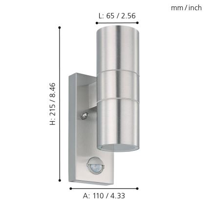 Eglo 79594 - LED-Outdoor-Wandleuchte mit Sensor ARAPONGAS 2xGU10/2,8W/230V IP44 matt Chrom