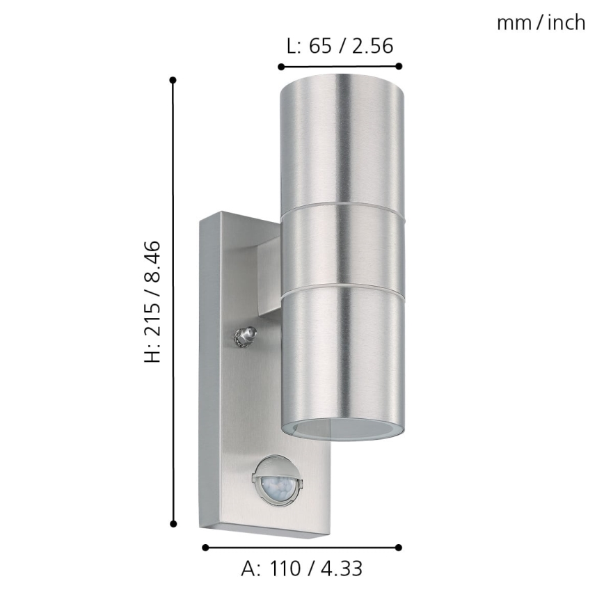 Eglo 79594 - LED-Outdoor-Wandleuchte mit Sensor ARAPONGAS 2xGU10/2,8W/230V IP44 matt Chrom