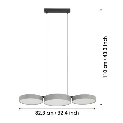 Eglo - Dimmbare LED-RGBW-Hängeleuchte an Schnur 3xLED/7,5W/230V 2700-6500K grau