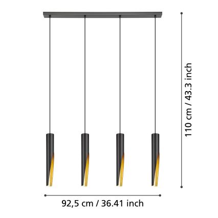 Eglo - LED-Hängeleuchte an Schnur 4xGU10/4,5W/230V schwarz/golden