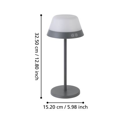 Eglo - Dimmbare LED-RGBW-Außenleuchte mit Touch-Funktion 2-in-1 LED/1,5W/5V 2600 mAh IP54 grau