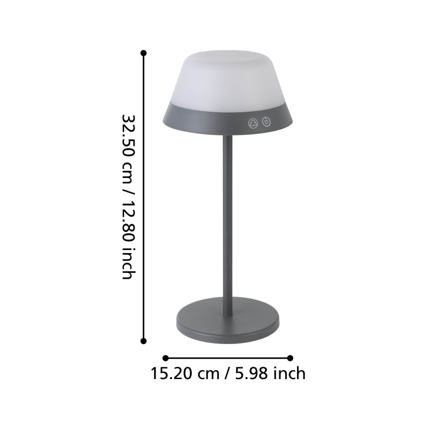 Eglo - Dimmbare LED-RGBW-Außenleuchte mit Touch-Funktion 2-in-1 LED/1,5W/5V 2600 mAh IP54 grau