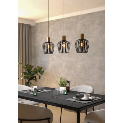 Eglo - Hängeleuchte 3xE27/40W/230V schwarz/golden